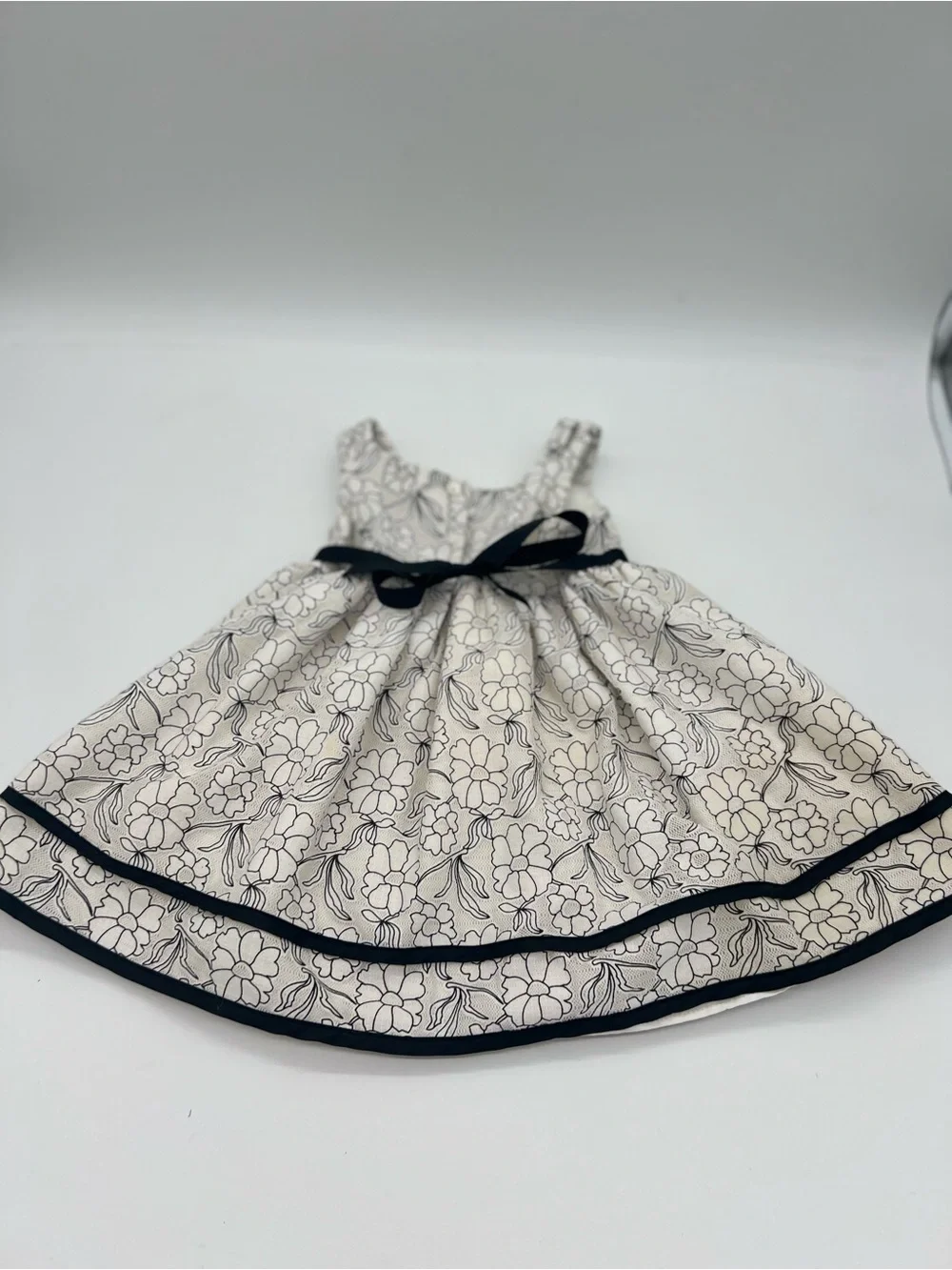 Youngland Baby Girl White Black Floral Embroidered Dress Sz 24 Months